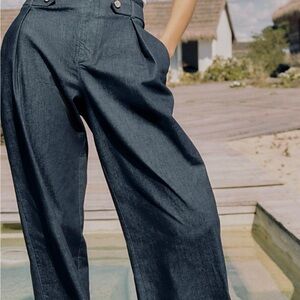 Zara Dark Blue Wide-Leg Trousers
